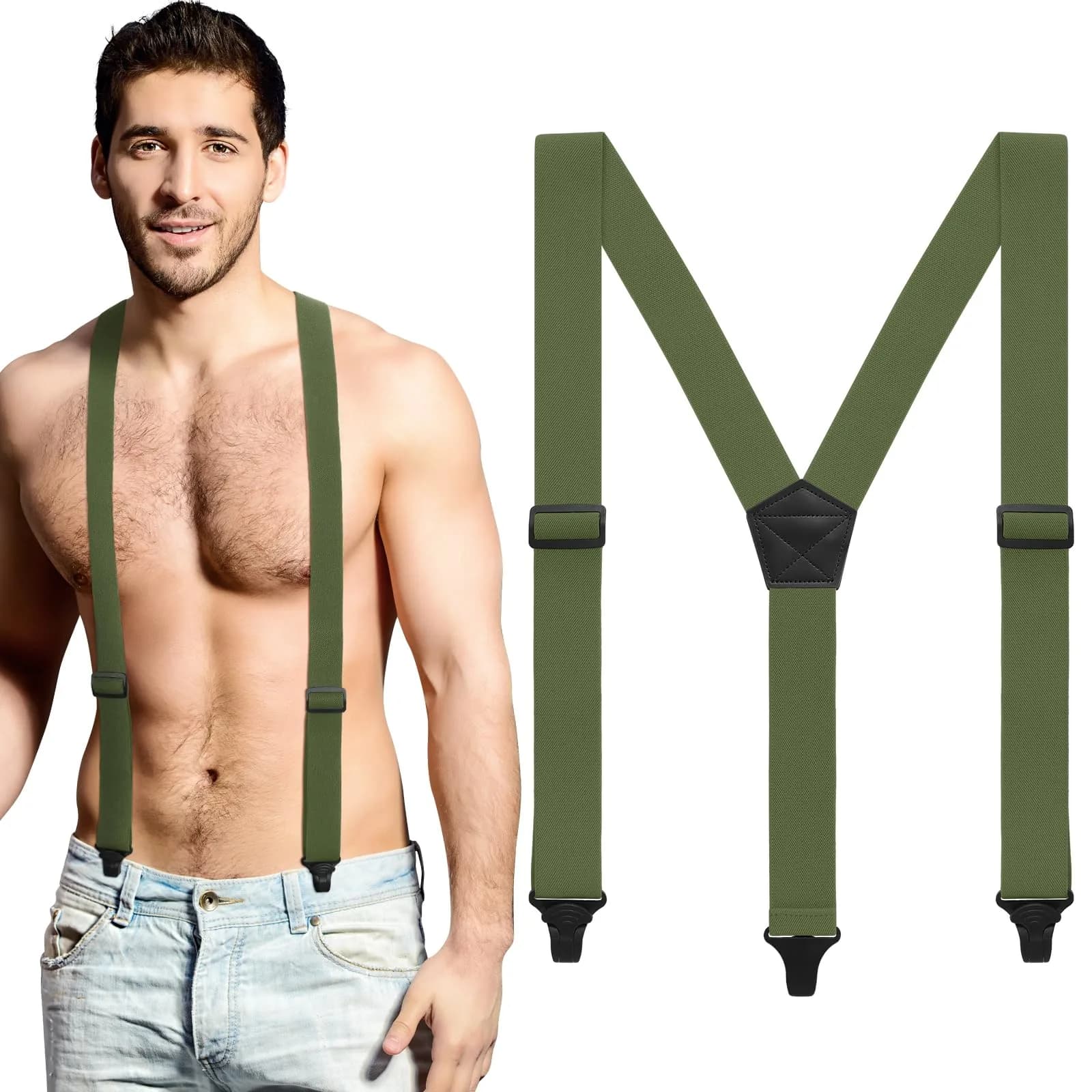 Jiuguva Men Hidden Undershirt Suspender Under Clothing Y 1.5in,Army Green | Airport Friendly Heavy Duty Suspenders — Army Green