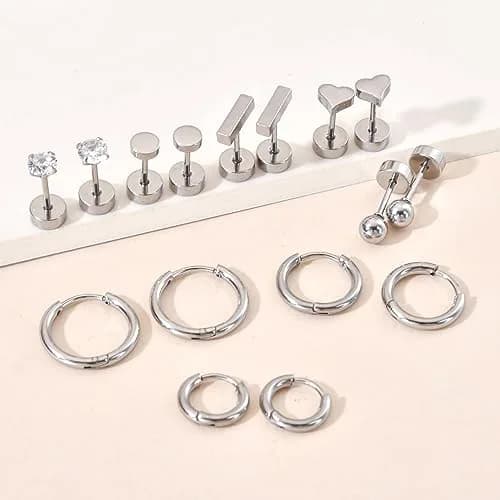 GOGOEY Hypoallergenic Titanium Earrings for Sensitive Ears 14K Gold Plated Opal Ball CZ Heart Small Surgical Steel Flatback Earrings for Women Men (B-Silver) | Comfortable & Durable thumbnail 7