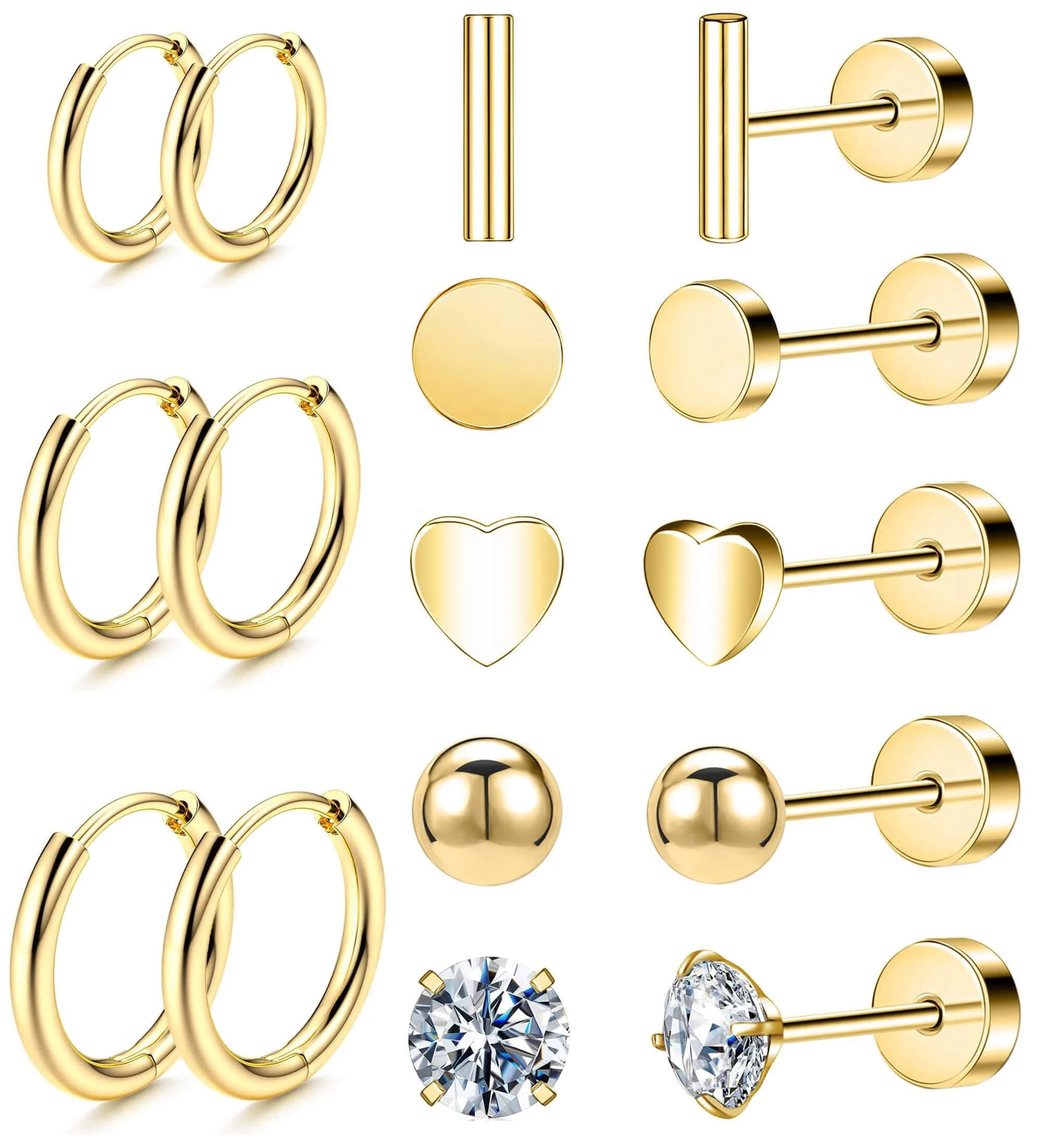 GOGOEY G23 Titanium Earrings - Dot Ball Opal Cubic Zirconia Stud & Hoop Set 6mm | Flat Back for Women