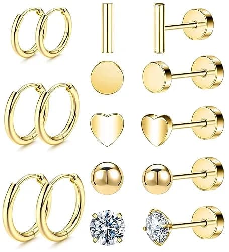 GOGOEY G23 Titanium Earrings - Dot Ball Opal Cubic Zirconia Stud & Hoop Set 6mm | Flat Back for Women thumbnail 1