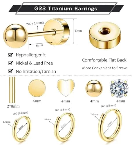 GOGOEY G23 Titanium Earrings - Dot Ball Opal Cubic Zirconia Stud & Hoop Set 6mm | Flat Back for Women thumbnail 2