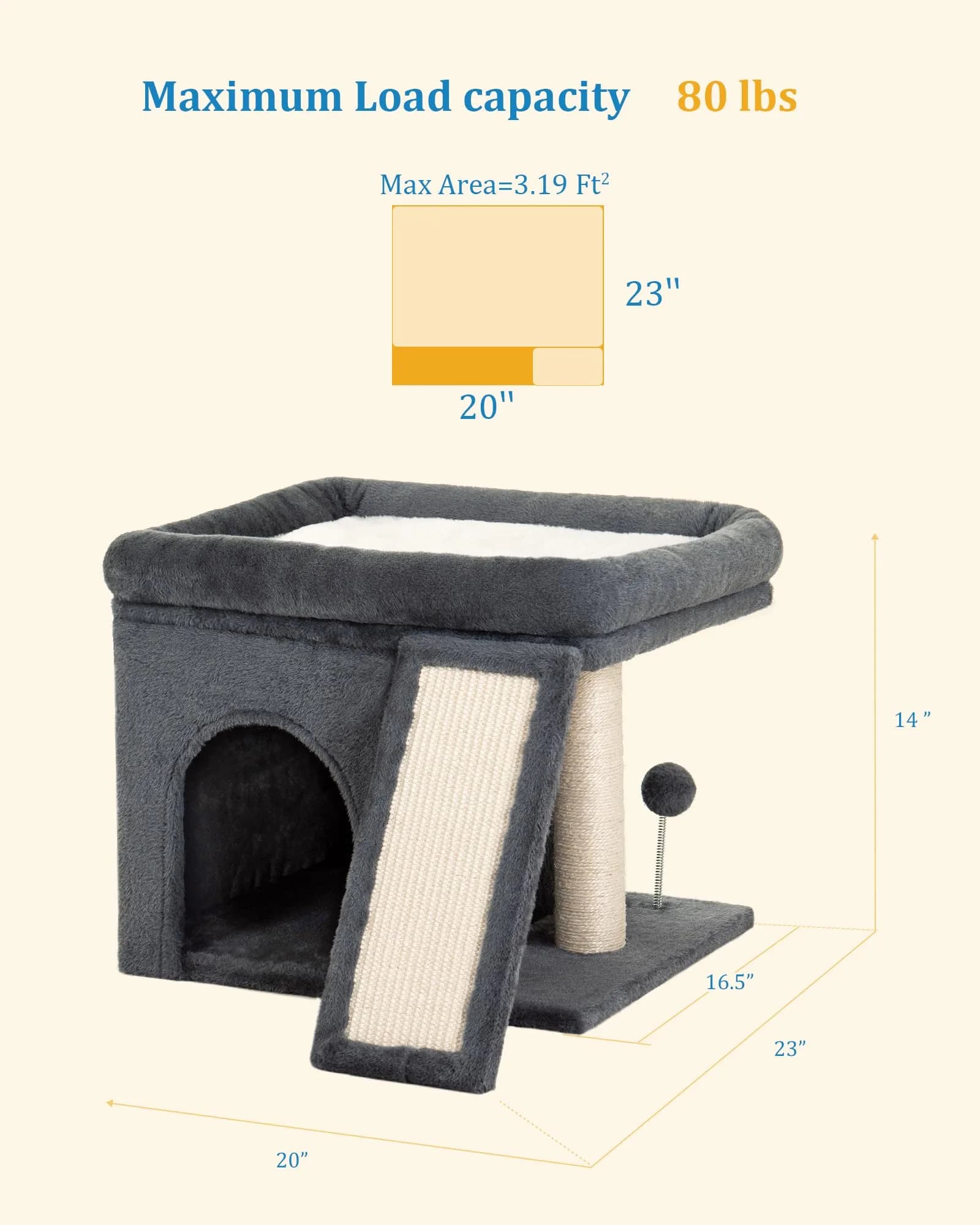 Aechonow Cat Tree for Large Cats 20x16.5 Perch Bed for Adult Senior Cats | Durable Sisal & Washable Cushion thumbnail 6