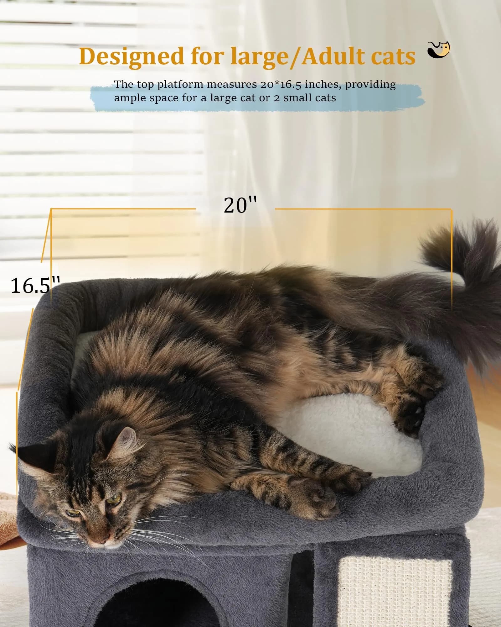 Aechonow Cat Tree for Large Cats 20x16.5 Perch Bed for Adult Senior Cats | Durable Sisal & Washable Cushion thumbnail 3