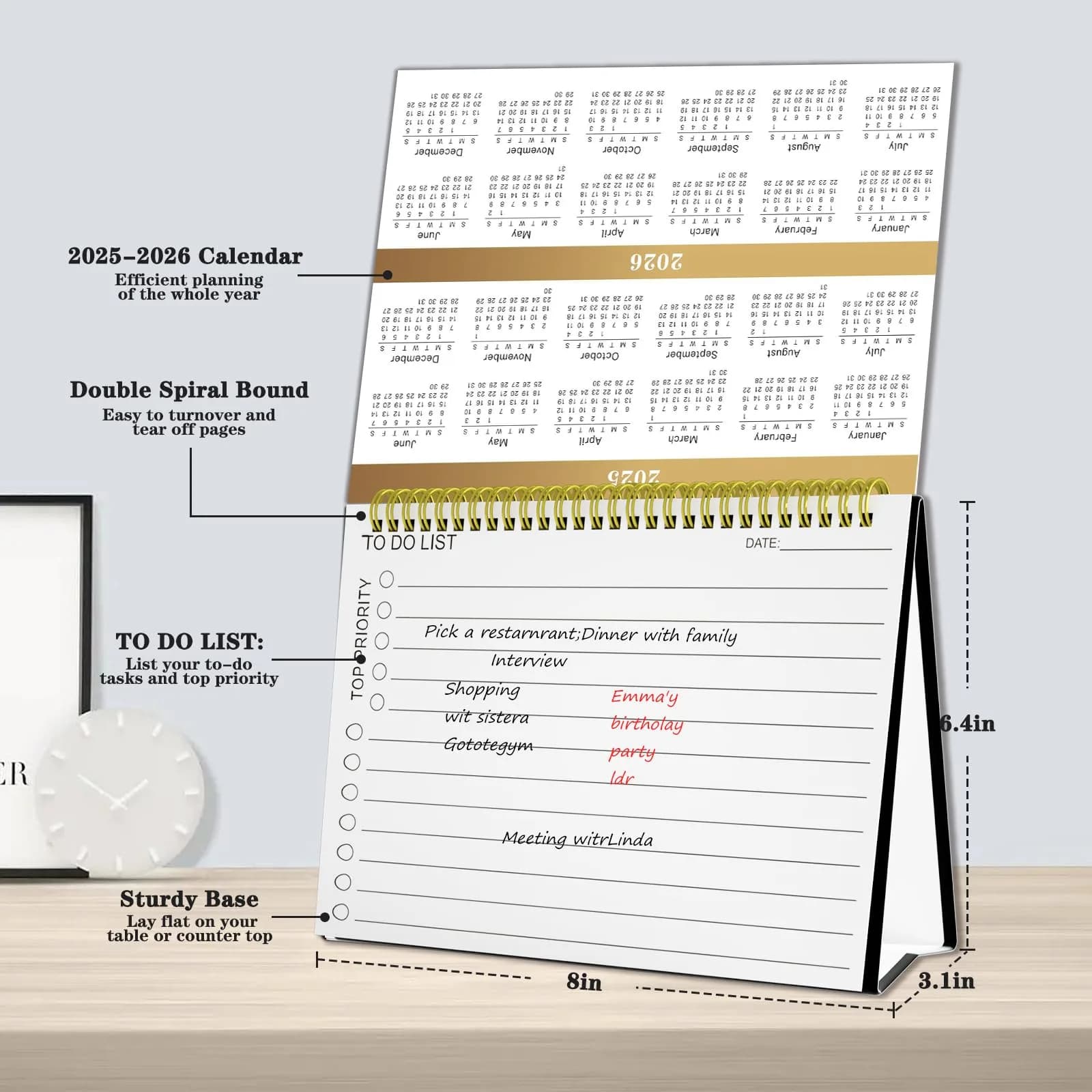 Ymumuda Floral Desk Calendar 2026-2027 20cm (8") x 15cm (6") | Academic Year Planner with To-Do Lists - view 5