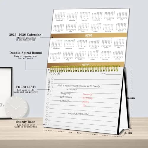 Ymumuda Floral Desk Calendar 2026-2027 20cm (8") x 15cm (6") | Academic Year Planner with To-Do Lists thumbnail 5