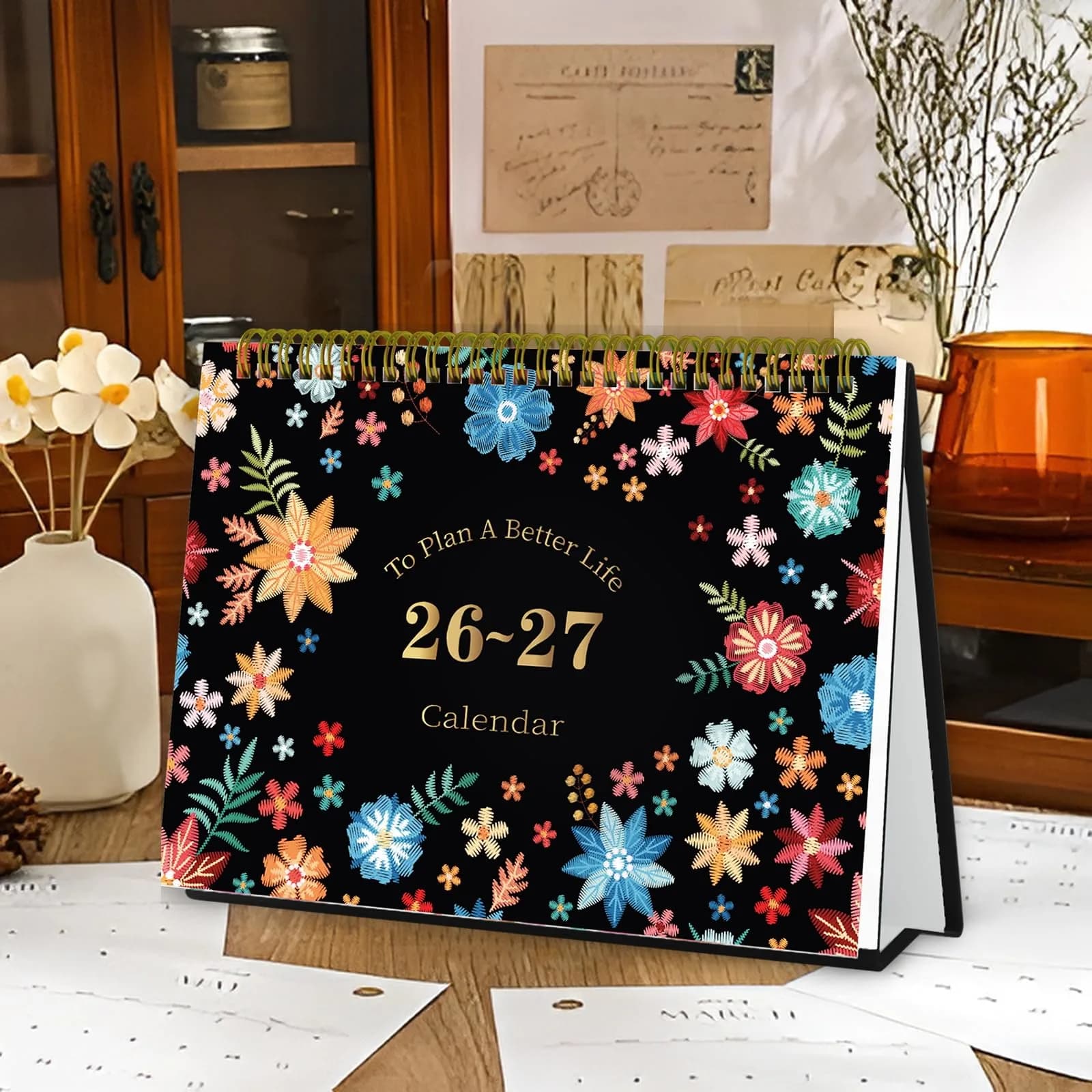 Ymumuda Floral Desk Calendar 2026-2027 20cm (8") x 15cm (6") | Academic Year Planner with To-Do Lists - view 6