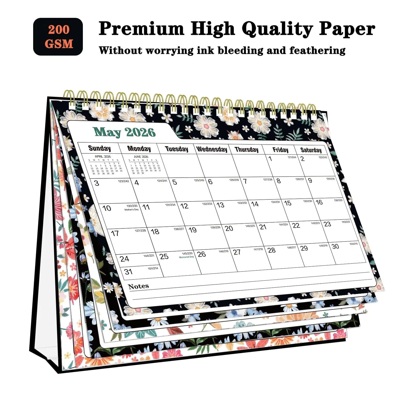 Ymumuda Floral Desk Calendar 2026-2027 20cm (8") x 15cm (6") | Academic Year Planner with To-Do Lists - view 7