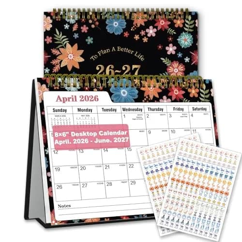 Ymumuda Floral Desk Calendar 2026-2027 20cm (8") x 15cm (6") | Academic Year Planner with To-Do Lists thumbnail 1