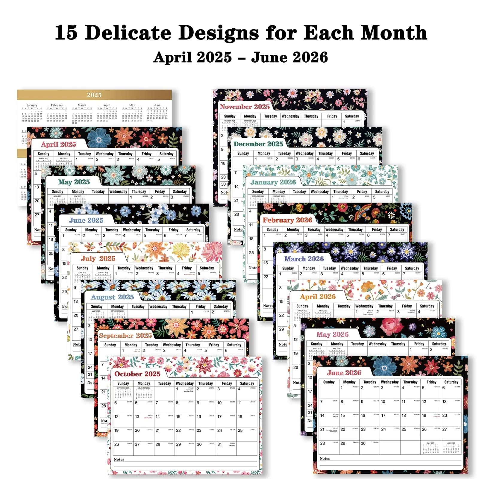Ymumuda Floral Desk Calendar 2026-2027 20cm (8") x 15cm (6") | Academic Year Planner with To-Do Lists - view 2