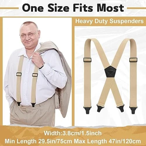 Janmercy Men's Hidden X-Back Suspender Khaki 120 cm (47.24 x 1.5 inches) | Airport Friendly Plastic Clips thumbnail 5