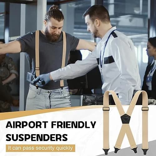 Janmercy Men's Hidden X-Back Suspender Khaki 120 cm (47.24 x 1.5 inches) | Airport Friendly Plastic Clips thumbnail 2