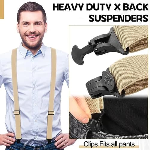 Janmercy Men's Hidden X-Back Suspender Khaki 120 cm (47.24 x 1.5 inches) | Airport Friendly Plastic Clips thumbnail 3