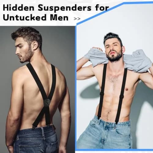 Janmercy Men's X-Back Hidden Suspender Airport Friendly Black 120 cm (47.24 x 1.5 inches) | Secure Hold for Pants thumbnail 2