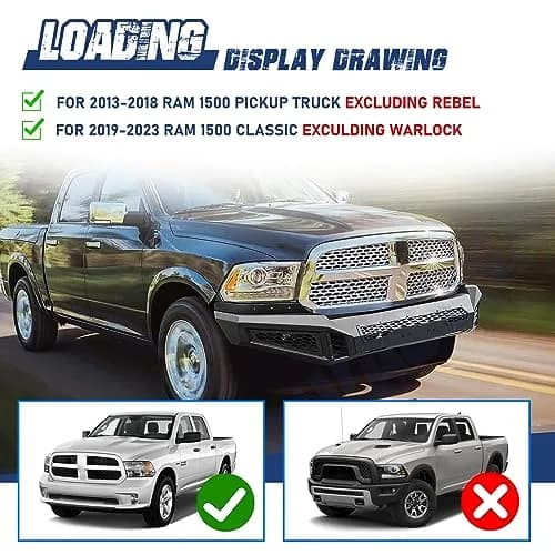Hawkley Front Bumper for Dodge Ram 1500 2013-2023 | Heavy-Duty Steel, Black Powder Coated thumbnail 3