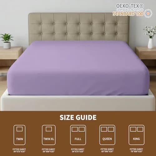 HBHLFZ Light Purple Twin XL Fitted Sheet 80" x 39" (203cm x 99cm) | Breathable Polyester with 16" Deep Pockets thumbnail 6