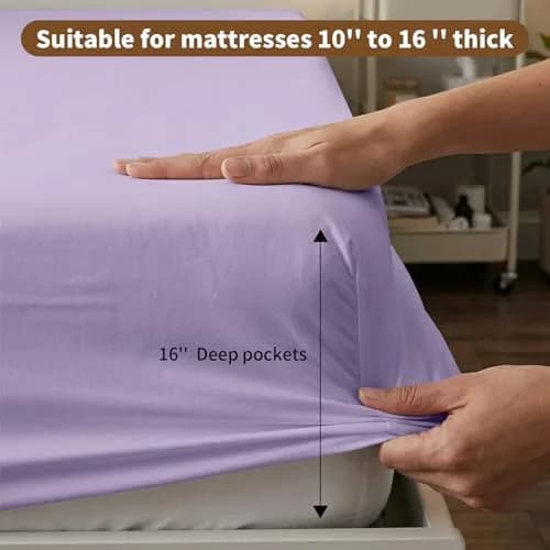 HBHLFZ Light Purple Twin XL Fitted Sheet 80" x 39" (203cm x 99cm) | Breathable Polyester with 16" Deep Pockets thumbnail 3