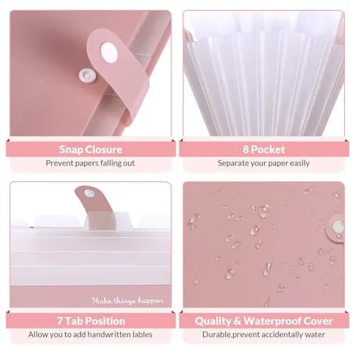 SKYDUE 8 Pockets Expanding File Folder Pink | Portable Accordion Organizer for Letter Size Documents thumbnail 6
