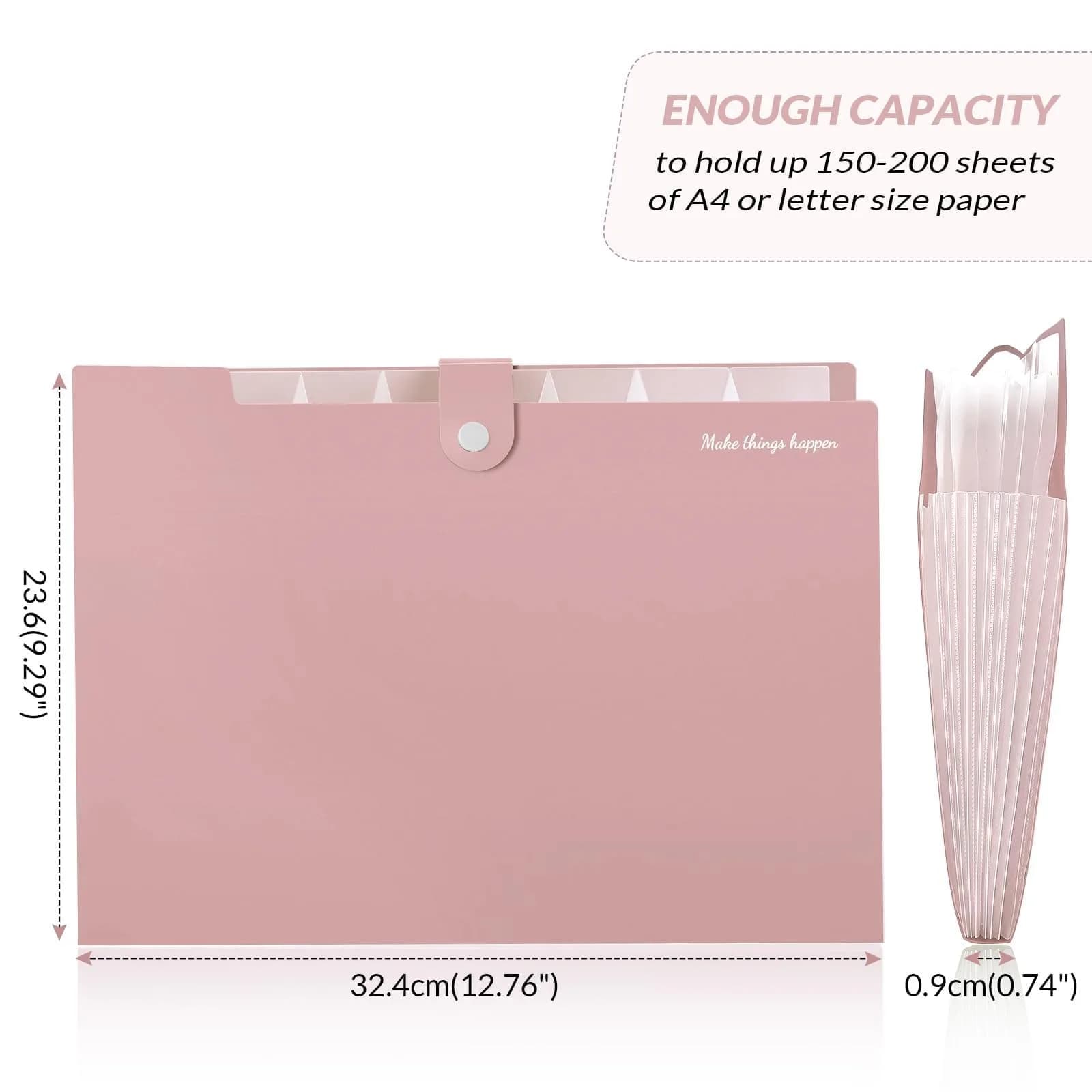 SKYDUE 8 Pockets Expanding File Folder Pink | Portable Accordion Organizer for Letter Size Documents - view 3