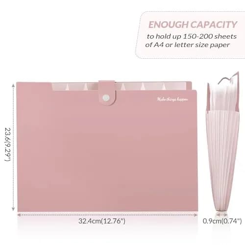 SKYDUE 8 Pockets Expanding File Folder Pink | Portable Accordion Organizer for Letter Size Documents thumbnail 3