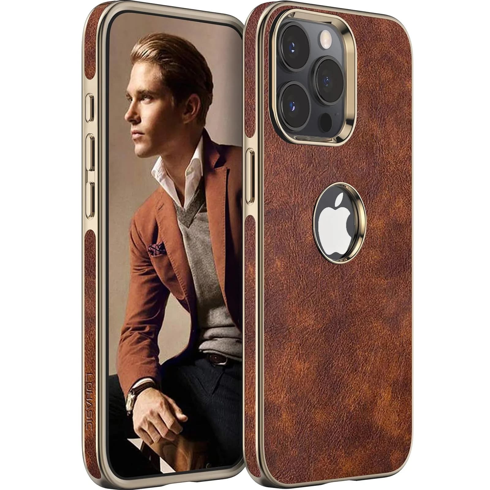 LOHASIC iPhone 15 Pro Max Leather Case | Slim Vintage Brown Luxury Cover — Brown