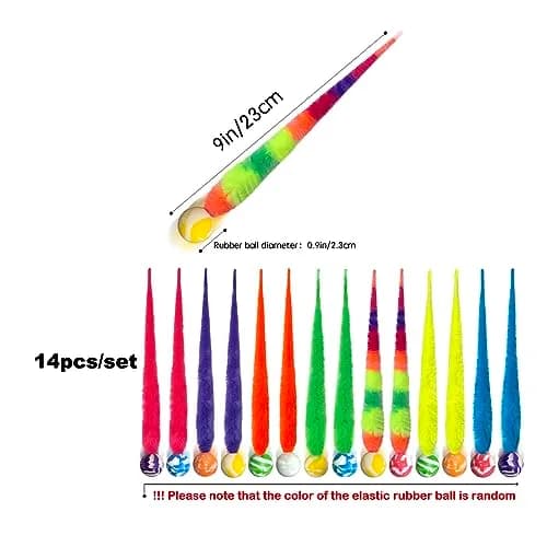AcceLeah Fluffy Rainbow Elastic Balls Interactive Cat Toys 23cm (9in) Pack of 14 | Engaging Play for Feline Instincts thumbnail 2