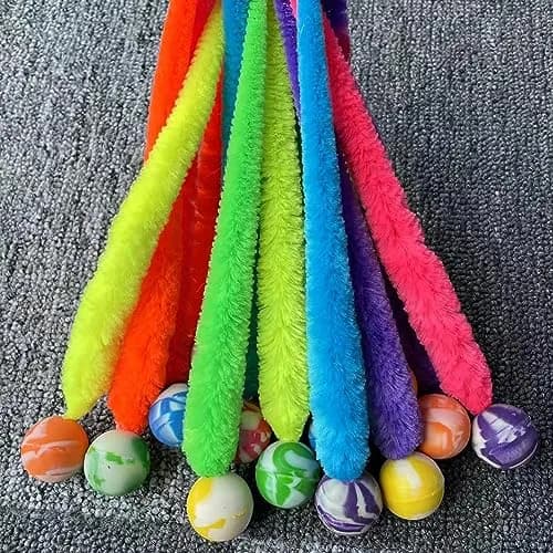 AcceLeah Fluffy Rainbow Elastic Balls Interactive Cat Toys 23cm (9in) Pack of 14 | Engaging Play for Feline Instincts thumbnail 3