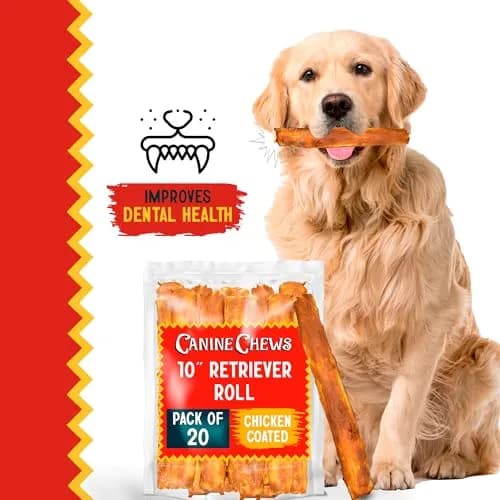 Canine Chews 10" Chicken Coated Dog Rawhide Retriever Rolls | Long-Lasting & Healthy Dental Chew for Large Dogs thumbnail 6