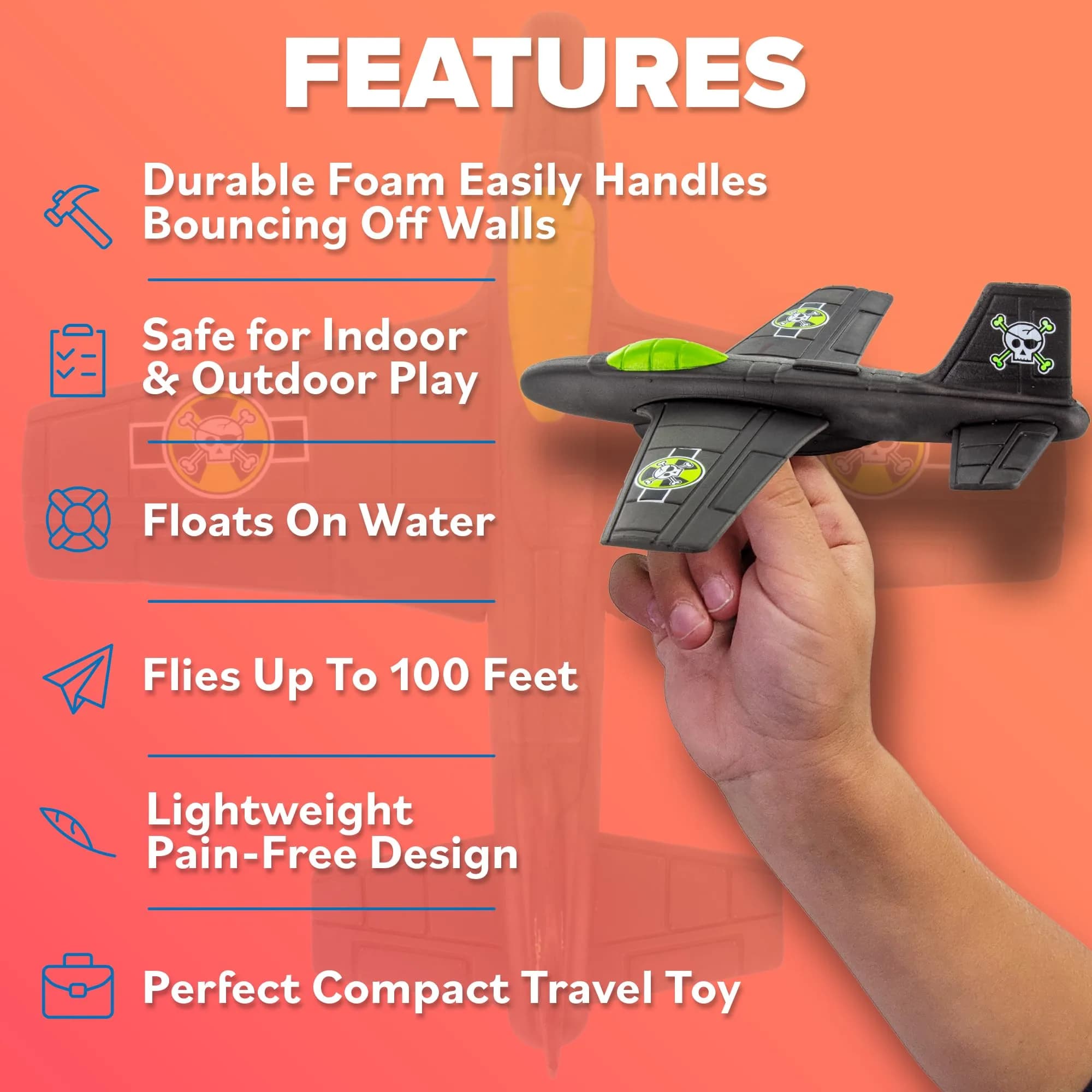 Refresh Sports EVA Foam Mini Glider Plane - Jet Black | Durable & Safe for Kids Ages 3+ - view 4