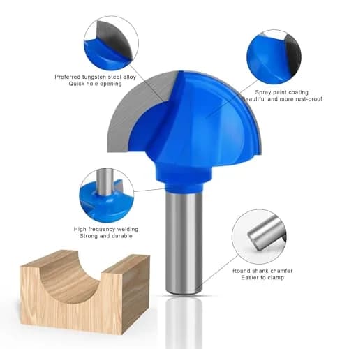 ASNOMY Core Box Router Bit 2" Cutting Diameter, 1/2" Shank | Solid Carbide 2-Flute Round Nose thumbnail 5