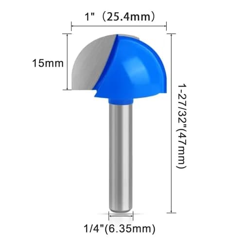 ASNOMY Core Box Router Bit 1" Cutting Diameter, 1/4" Shank, 2 Flutes | Solid Carbide Round Nose Cove Bit thumbnail 2