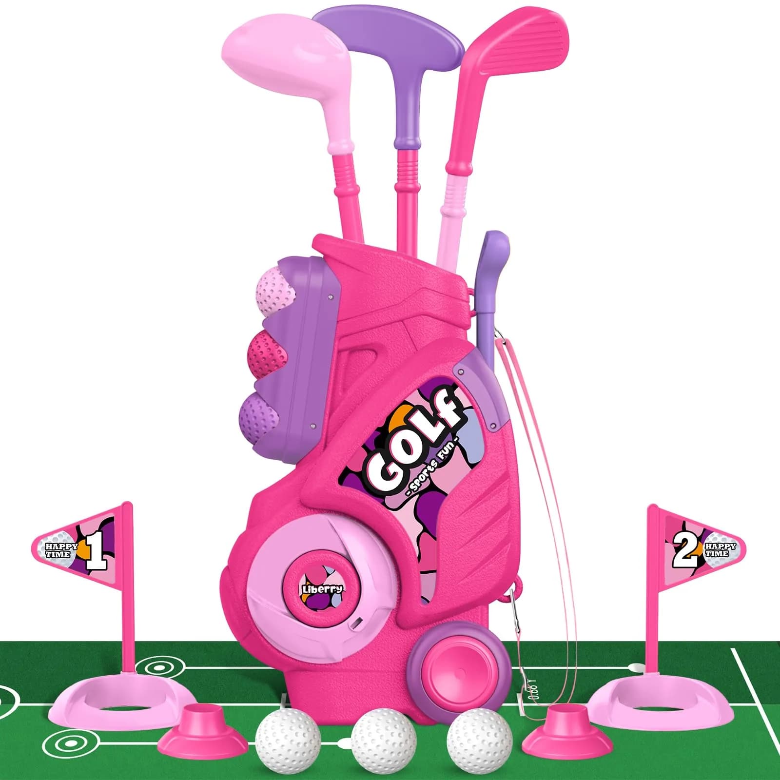 Liberry Toddler Golf Clubs Set Toy for Girls Ages 1-4 with Mat, Pink | ASTM-Tested Non-Toxic Plastic — Pink With Mat