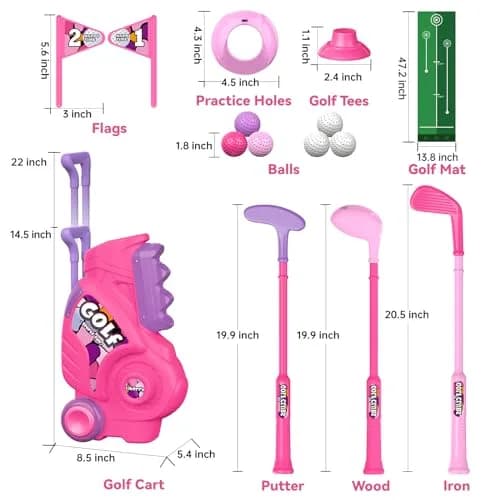 Liberry Toddler Golf Clubs Set Toy for Girls Ages 1-4 with Mat, Pink | ASTM-Tested Non-Toxic Plastic thumbnail 6