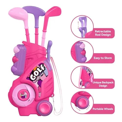 Liberry Toddler Golf Clubs Set Toy for Girls Ages 1-4 with Mat, Pink | ASTM-Tested Non-Toxic Plastic thumbnail 3