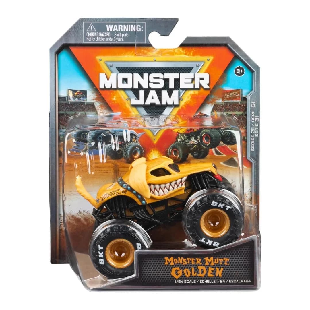 Monster Jam 2023 Spin Master 1:64 Diecast Truck Series 31 Ruff Crowd Monster Mutt Golden | Authentic Monster Jam Truck for Kids 3+ — Small