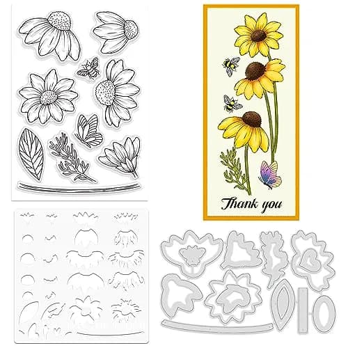 ORIGACH Daisy Flower Stamps and Dies and Layering Stencil Set, Silicone & Metal, 7.9x7.9 inch | DIY Card & Scrapbook Craft thumbnail 2