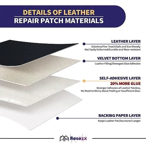 Besezx Leather Repair Patch Tape Kit 120in x 16in | Self-Adhesive for Furniture, Sofas, Car Seats, Vinyl Repair thumbnail 2