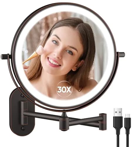 FUNTOUCH Rechargeable Wall Mounted Lighted Makeup Mirror 30cm (12") | 3 Color Lights, 360° Rotation thumbnail 1