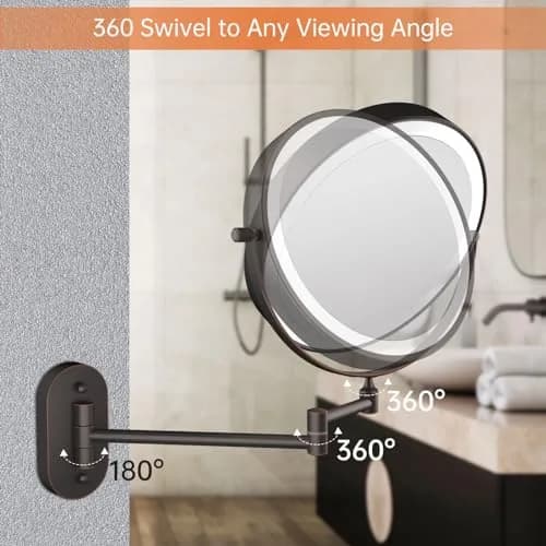 FUNTOUCH Rechargeable Wall Mounted Lighted Makeup Mirror 30cm (12") | 3 Color Lights, 360° Rotation thumbnail 6
