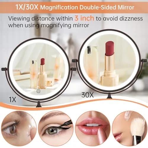 FUNTOUCH Rechargeable Wall Mounted Lighted Makeup Mirror 30cm (12") | 3 Color Lights, 360° Rotation thumbnail 3