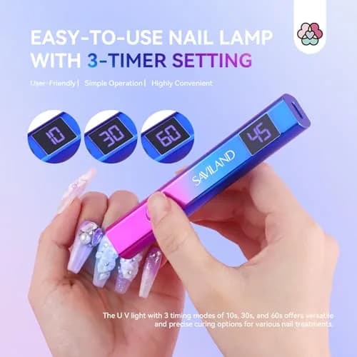 SAVILAND Mini UV LED Nail Lamp 12W with Gooseneck Clip & 3 Timers | 365+405nm Wavelength, Rechargeable 400mAh Battery thumbnail 4