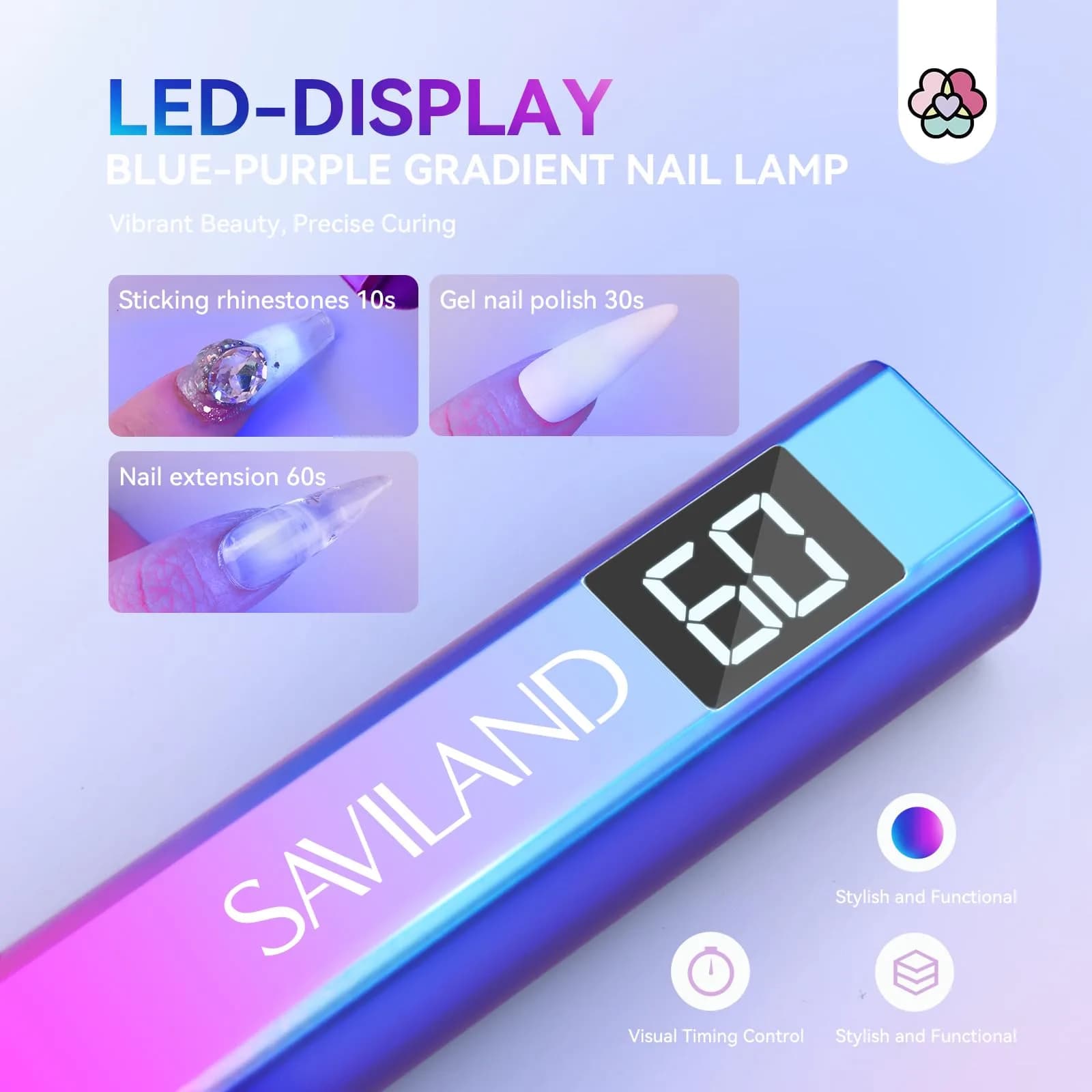 SAVILAND Mini UV LED Nail Lamp 12W with Gooseneck Clip & 3 Timers | 365+405nm Wavelength, Rechargeable 400mAh Battery - view 5