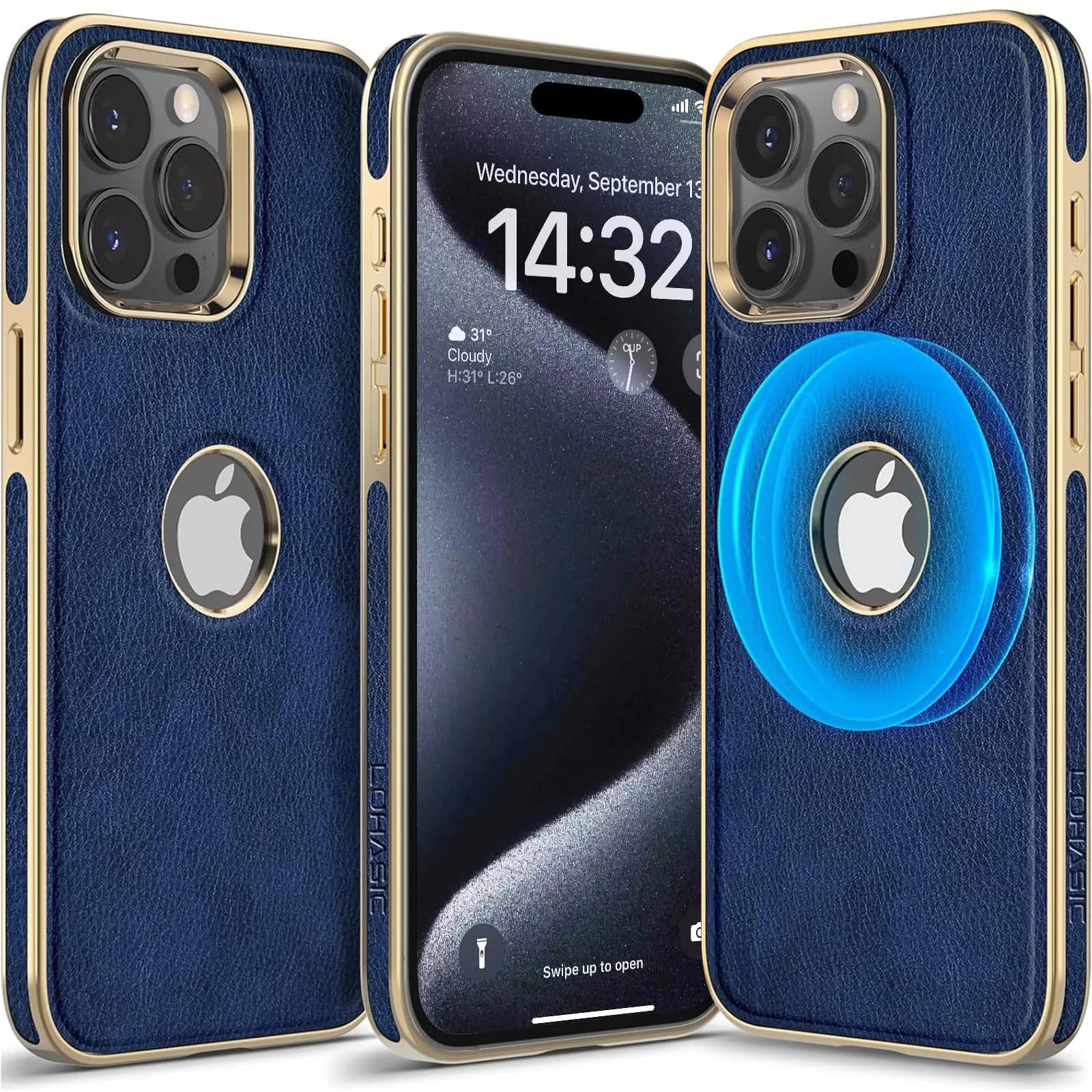 LOHASIC for iPhone 15 Pro Max Case Leather, MagSafe Magnetic Case, Blue | Luxury Vegan PU Leather with MagSafe Compatibility