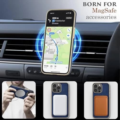 LOHASIC for iPhone 15 Pro Max Case Leather, MagSafe Magnetic Case, Blue | Luxury Vegan PU Leather with MagSafe Compatibility thumbnail 3