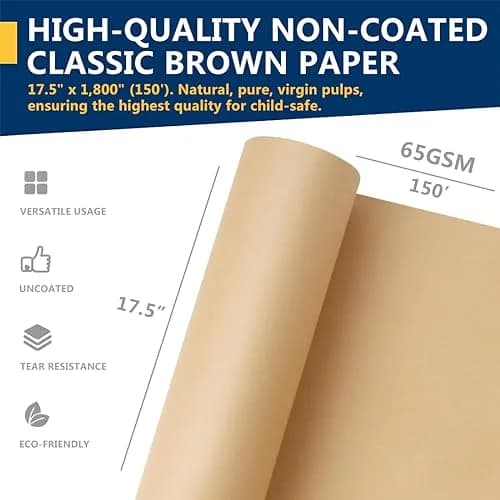 PH PERKHOMY Brown Kraft Paper Roll 17.5" x 150' | Versatile Gift & Craft Wrap (70GSM) thumbnail 4
