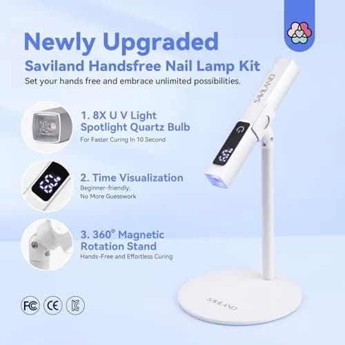 SAVILAND LED Nail Lamp Kit with Magnetic Stand & LCD Screen, 12W Portable Mini Dryer for Gel Nails | Hands-Free 360° Rotation thumbnail 2