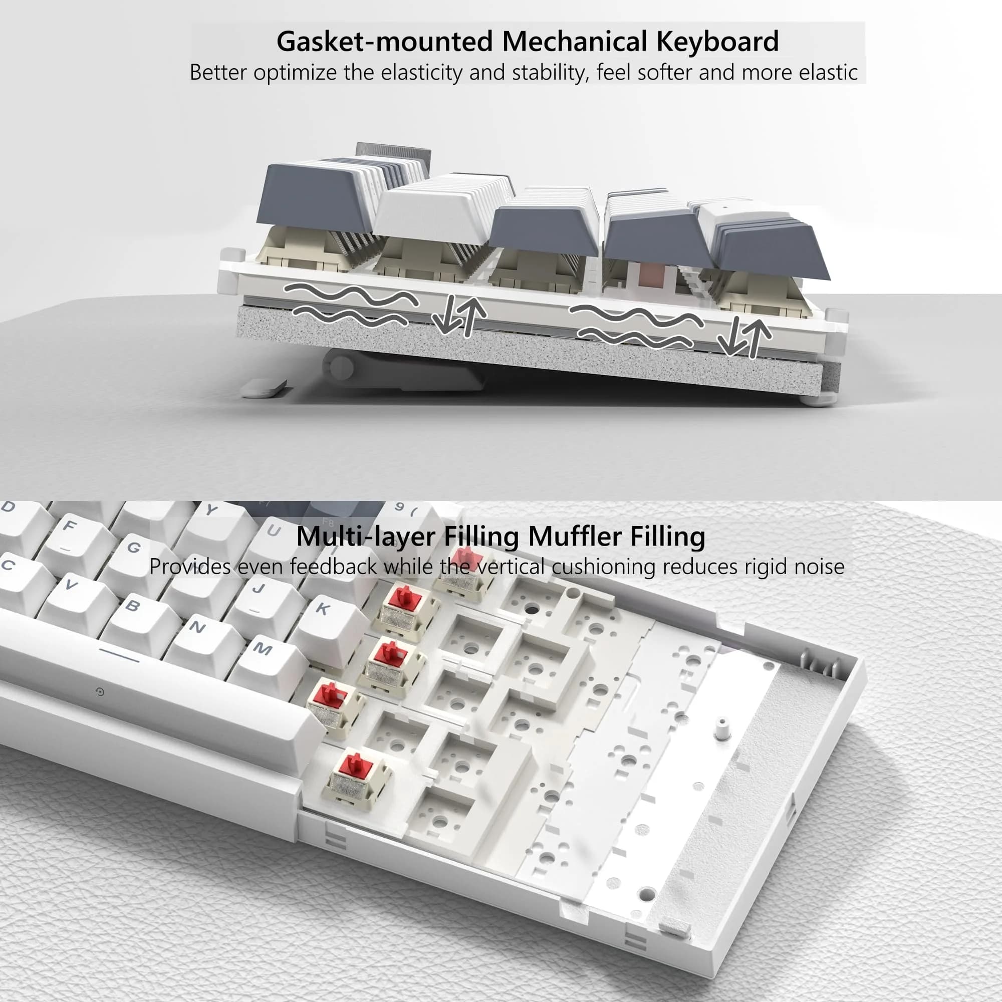 Womier WK61 V2 Mechanical Gaming Keyboard - 61 Keys, Hot-Swappable Linear Red Switch, V-White Grey - view 4