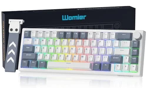 Womier WK61 V2 Mechanical RGB Wired Gaming Keyboard 61 Keys Hot-Swappable Linear Red Switch | Compatible with PC/MAC — V-White Grey