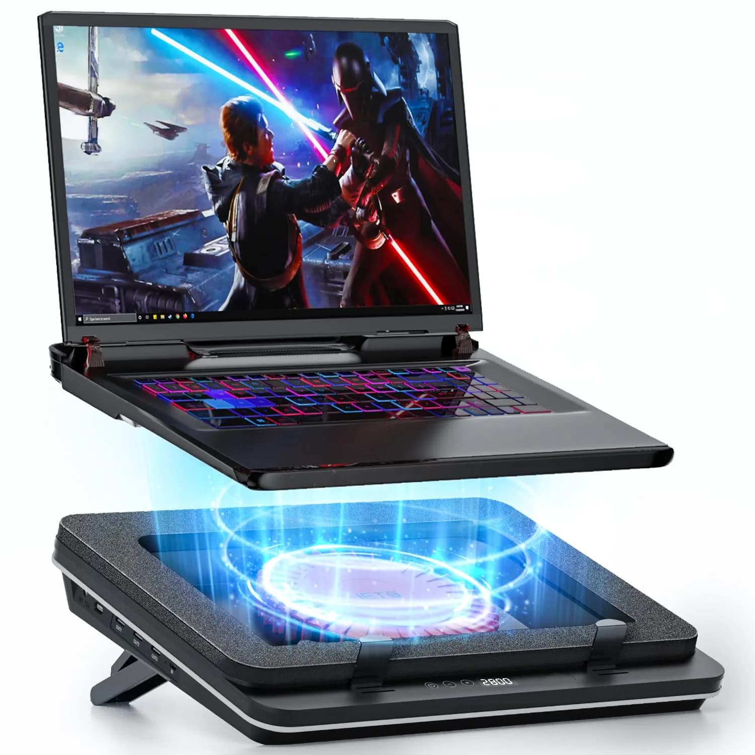 IETS GT600 Laptop Cooling Pad with 5.5-inch Turbo-Fan & Magnetic Sealed Foam | 14.1-19.3 inch Adjustable Gaming Laptop Cooler — V1(HUB)