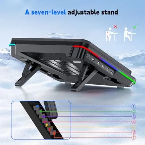 IETS GT600 RGB Laptop Cooling Pad 14.1-19.3 inch | Powerful Turbo-Fan & RGB Lighting thumbnail 8