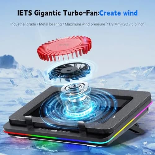 IETS GT600 RGB Laptop Cooling Pad 14.1-19.3 inch | Powerful Turbo-Fan & RGB Lighting thumbnail 2